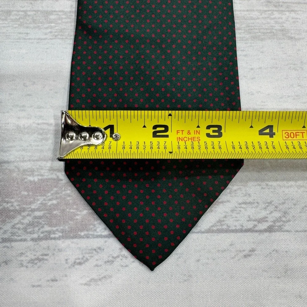 VTG Brooks‎ Brothers Makers Silk Neck Tie Green Red Dots England Mens